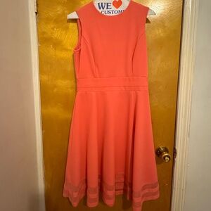 Calvin Klein Illusion Trim Fit and Flare Sleeveless Midi Dress Salmon Pink